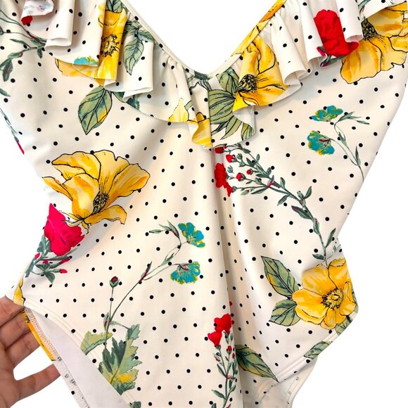 Forever 21 Sz S Vintage Y2K Deep-V Floral Ruffle One Piece Bathing Suit - Picture 5 of 9